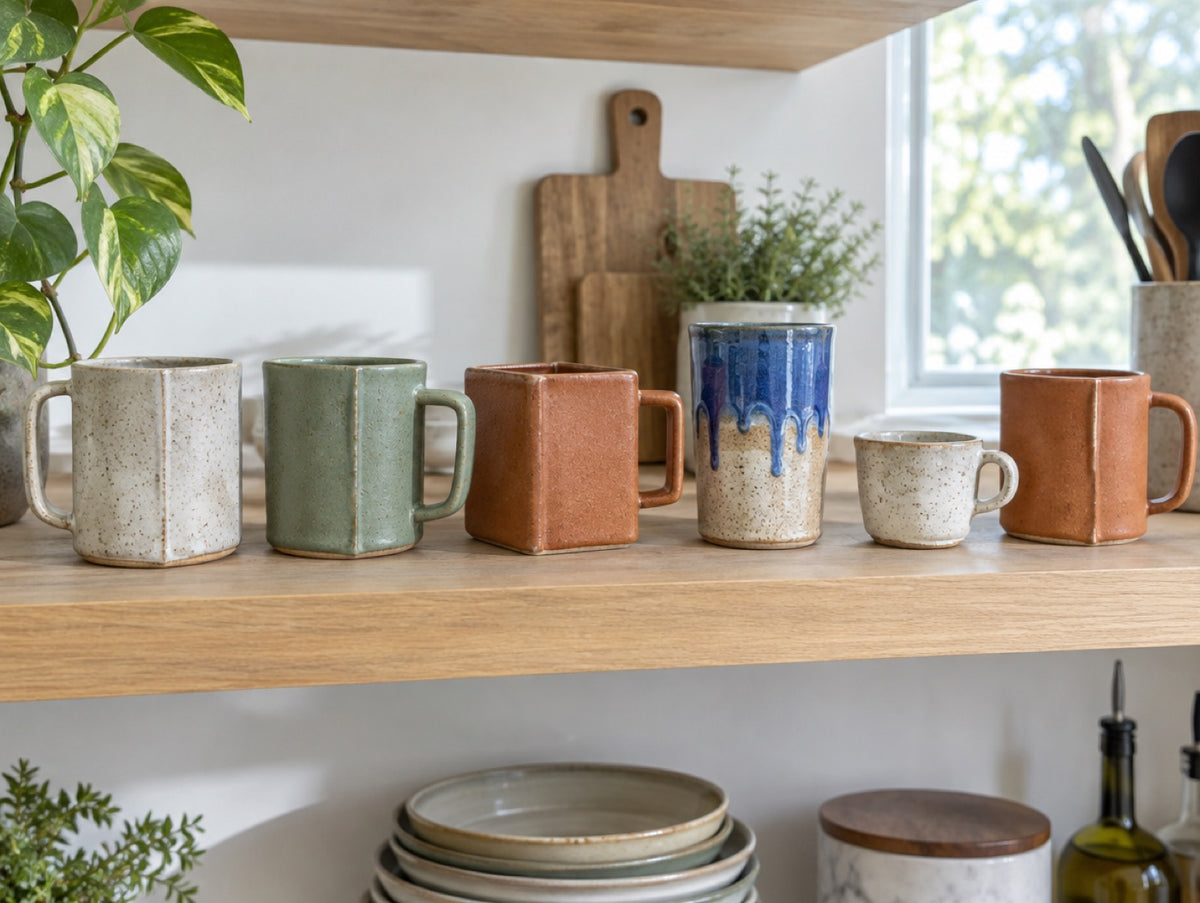 Handmade slab mugs made with the templates